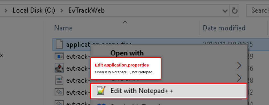 Edit application.properties with Notepad++
