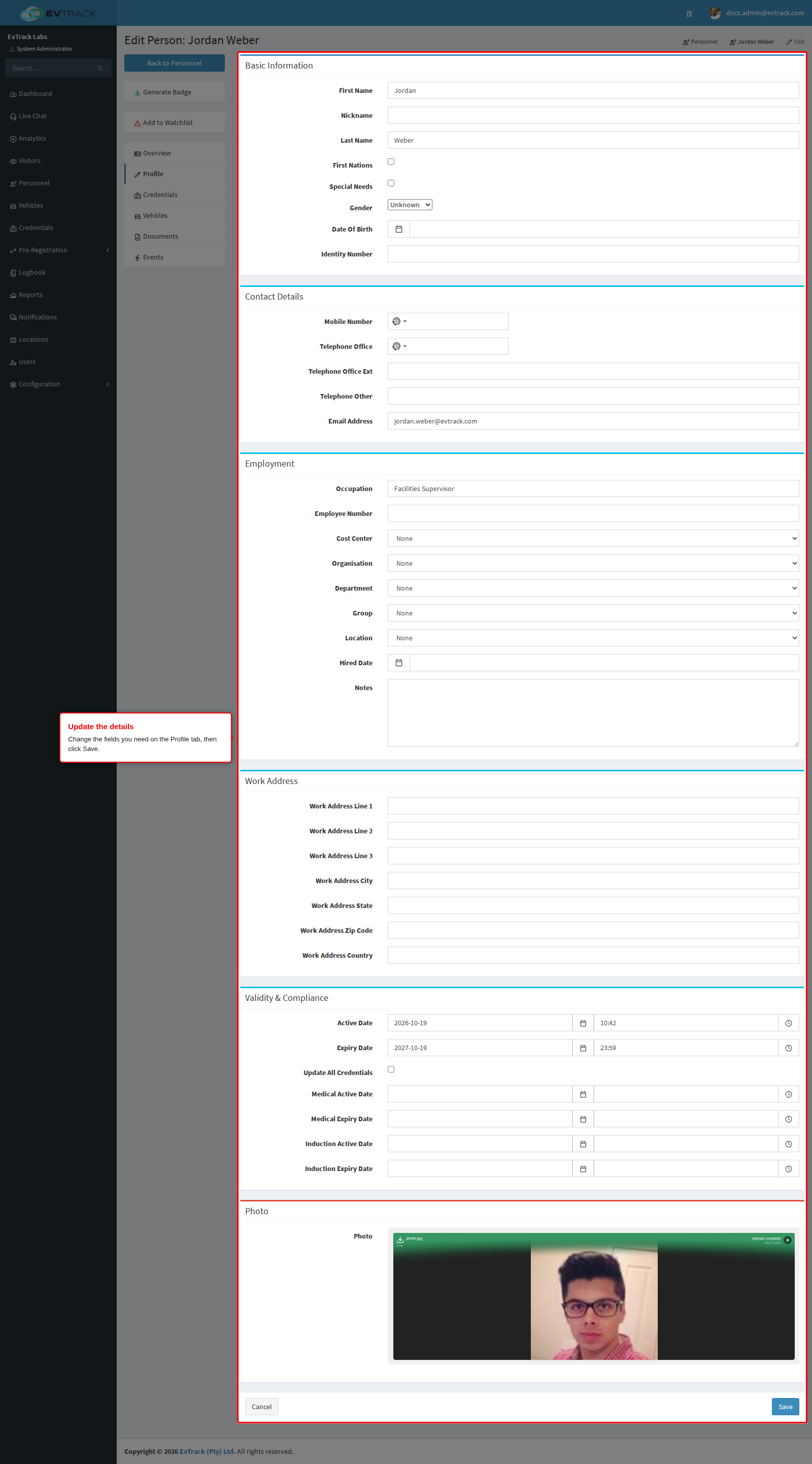 Editable person details