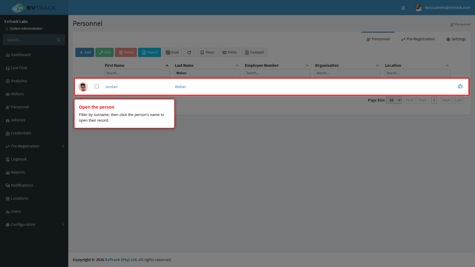 Filtering the list and opening the person
