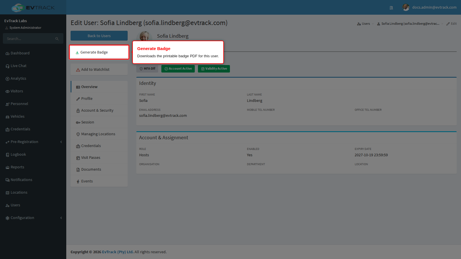 Generate Badge on the user edit page
