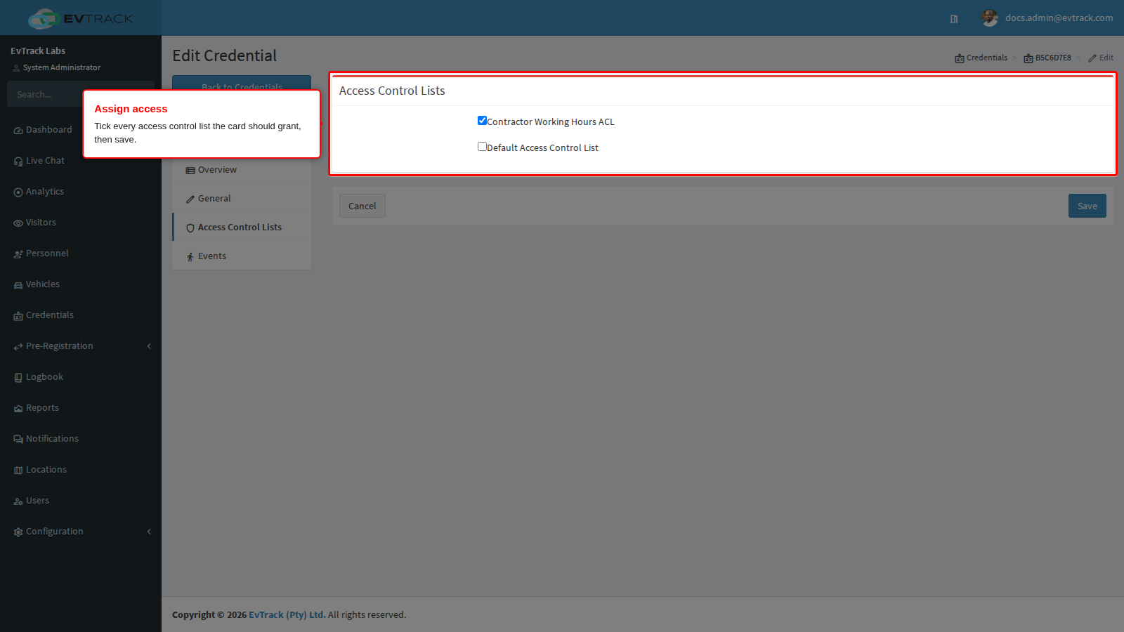Assigning an access control list