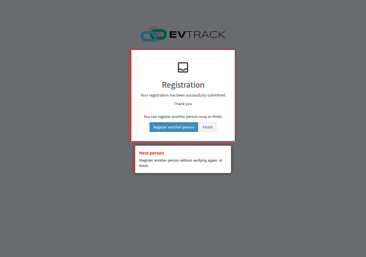 Register another person or Finish