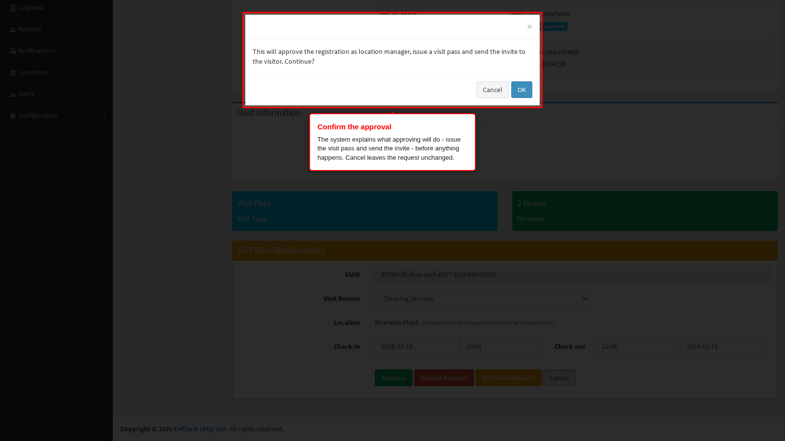The approval confirmation