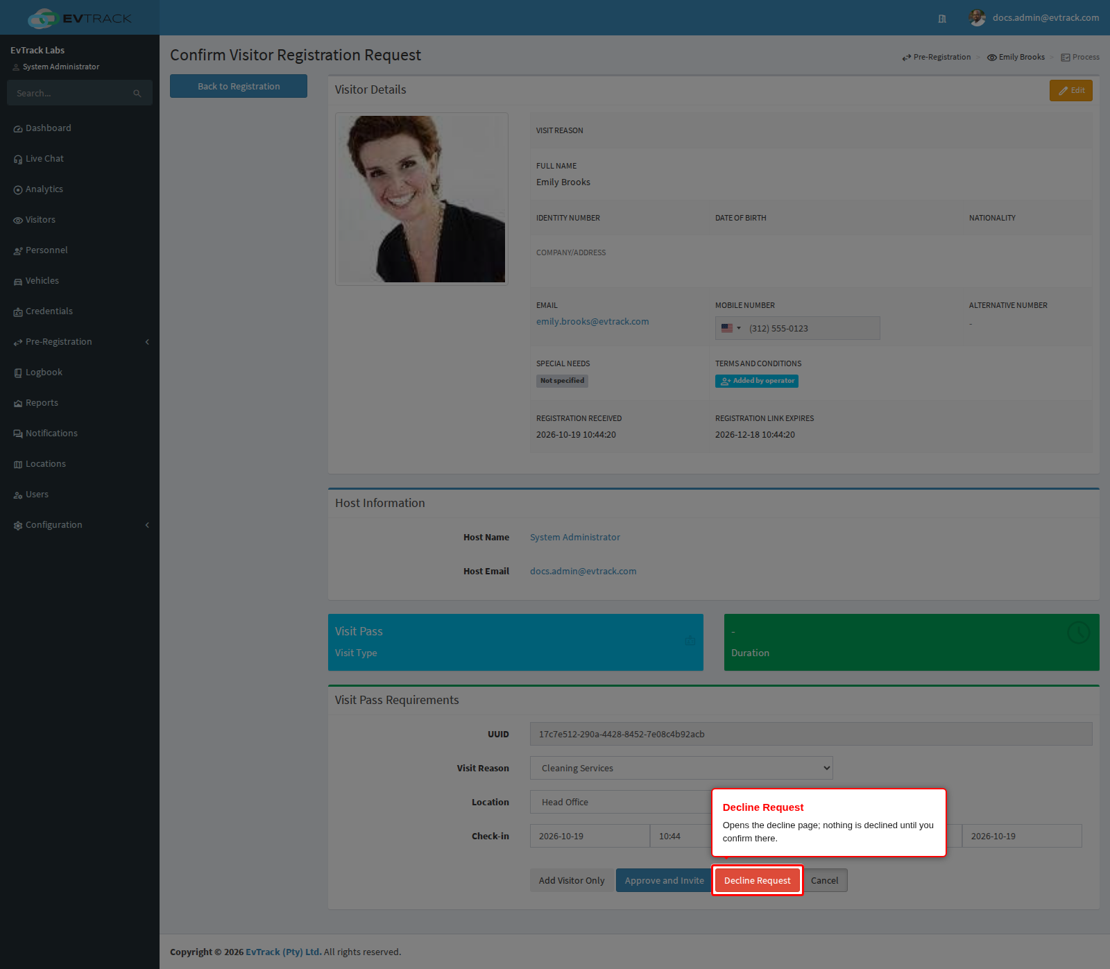 The Decline Request button