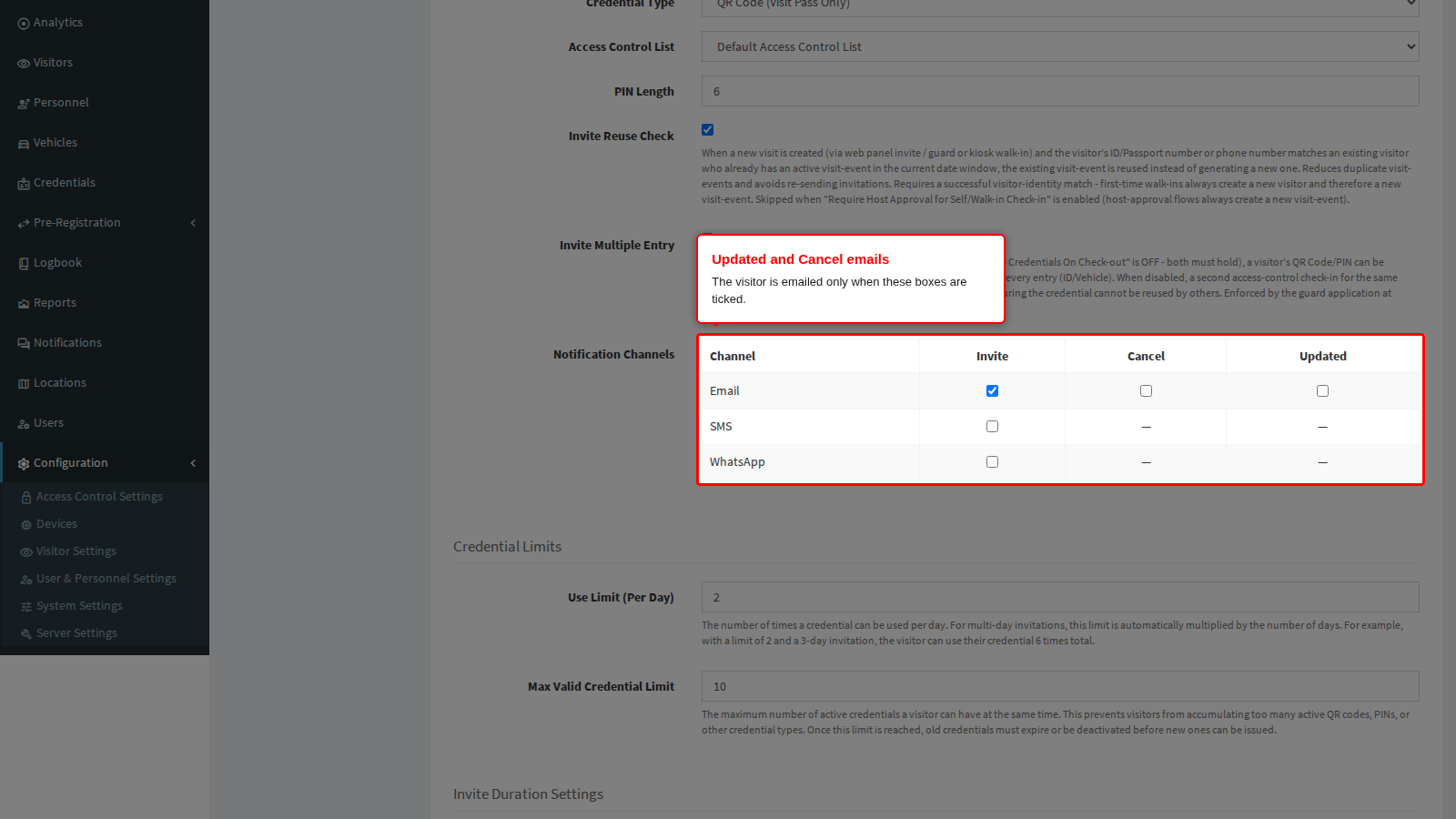 Updated and Cancel email channels