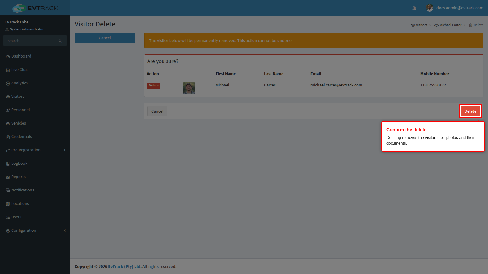 Delete confirmation page