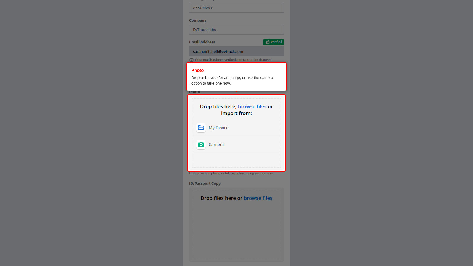 Photo upload panel