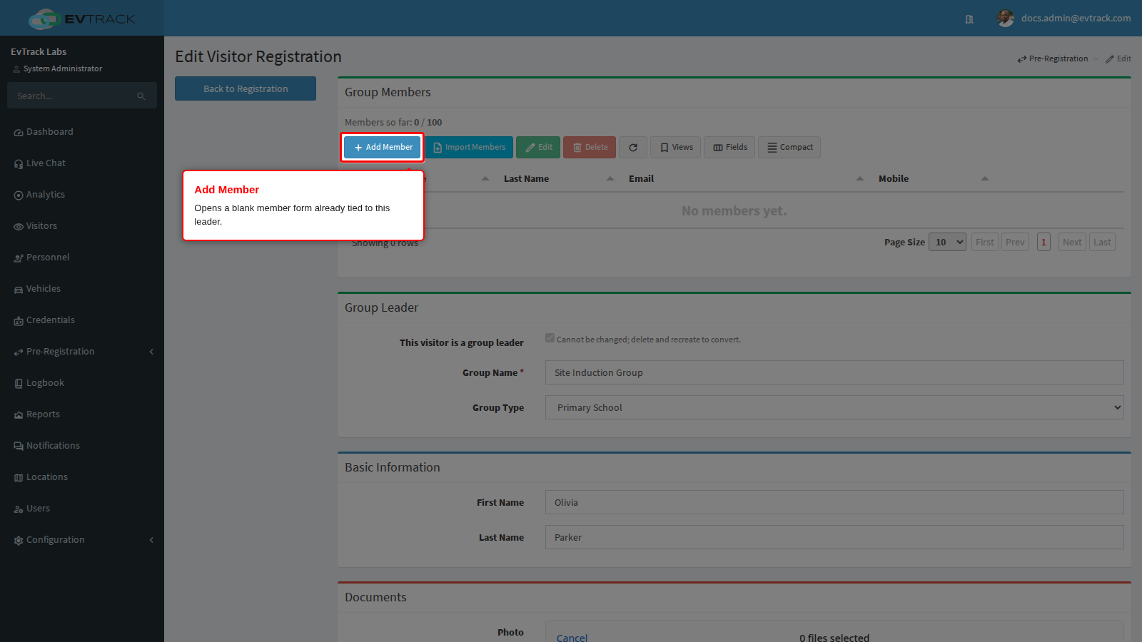 Add Member button above the members table