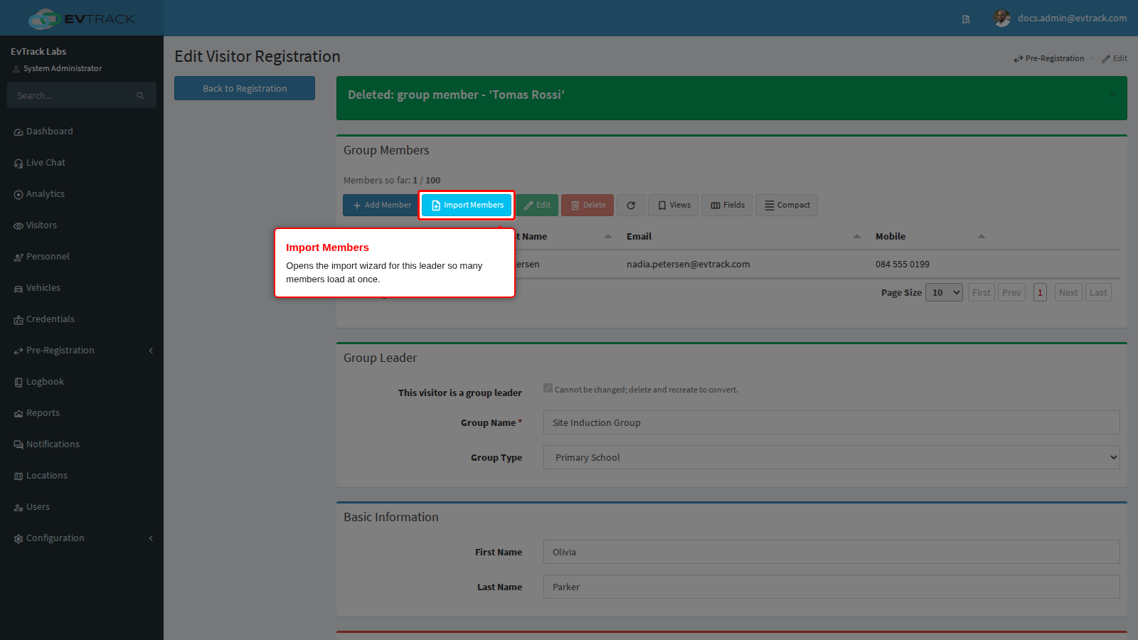Import Members button above the members table
