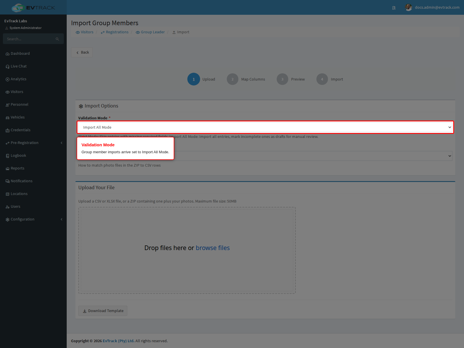 Validation Mode on the group member import