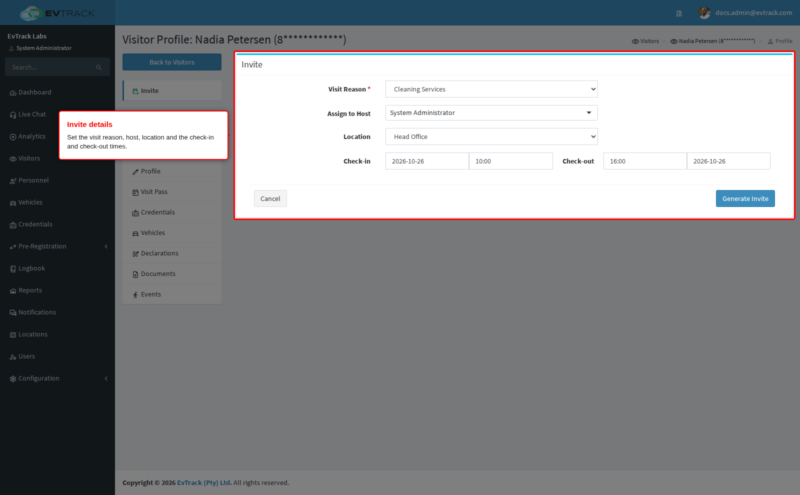 Completed invite form