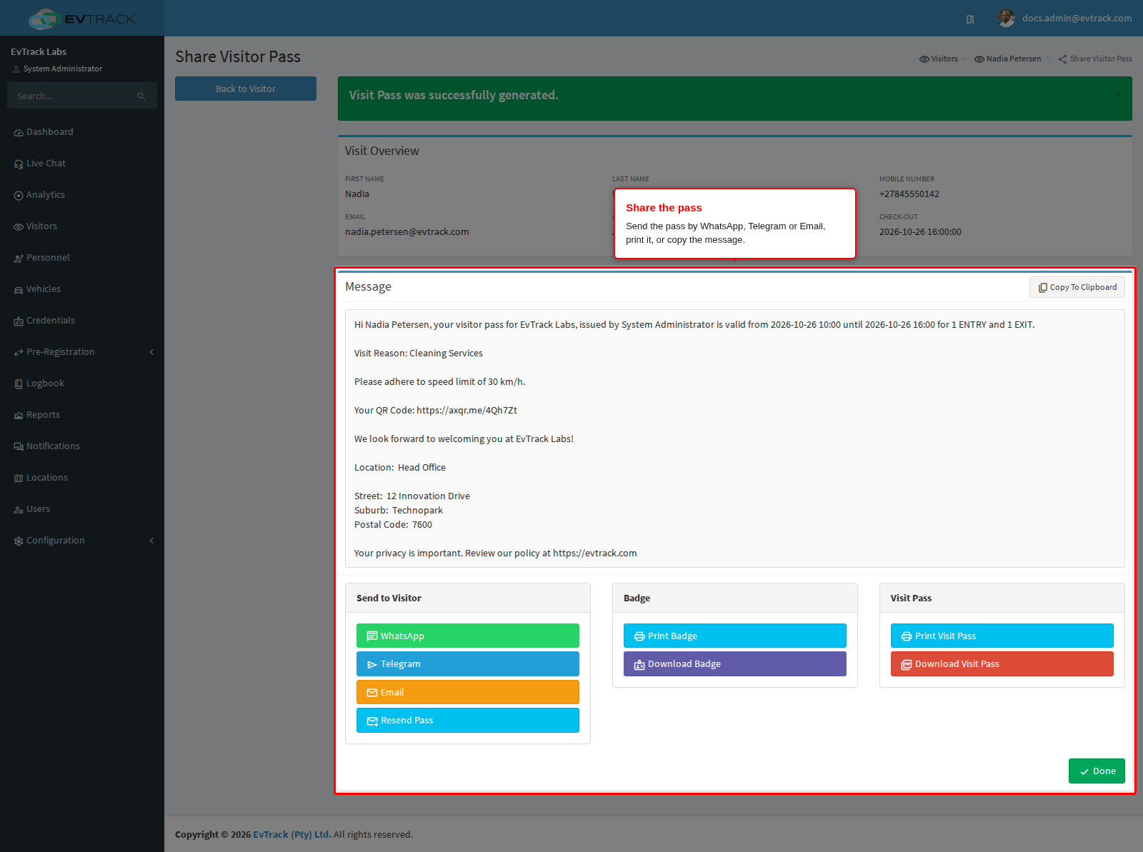 Visit pass sharing options
