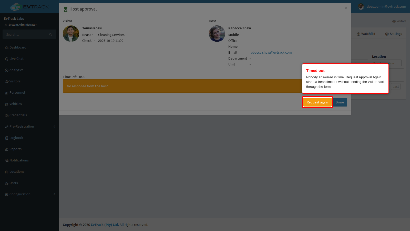 The waiting panel after the request times out