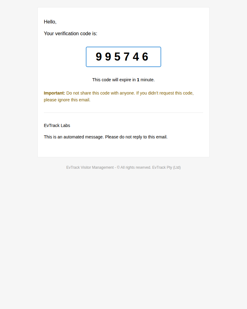 Verification code email