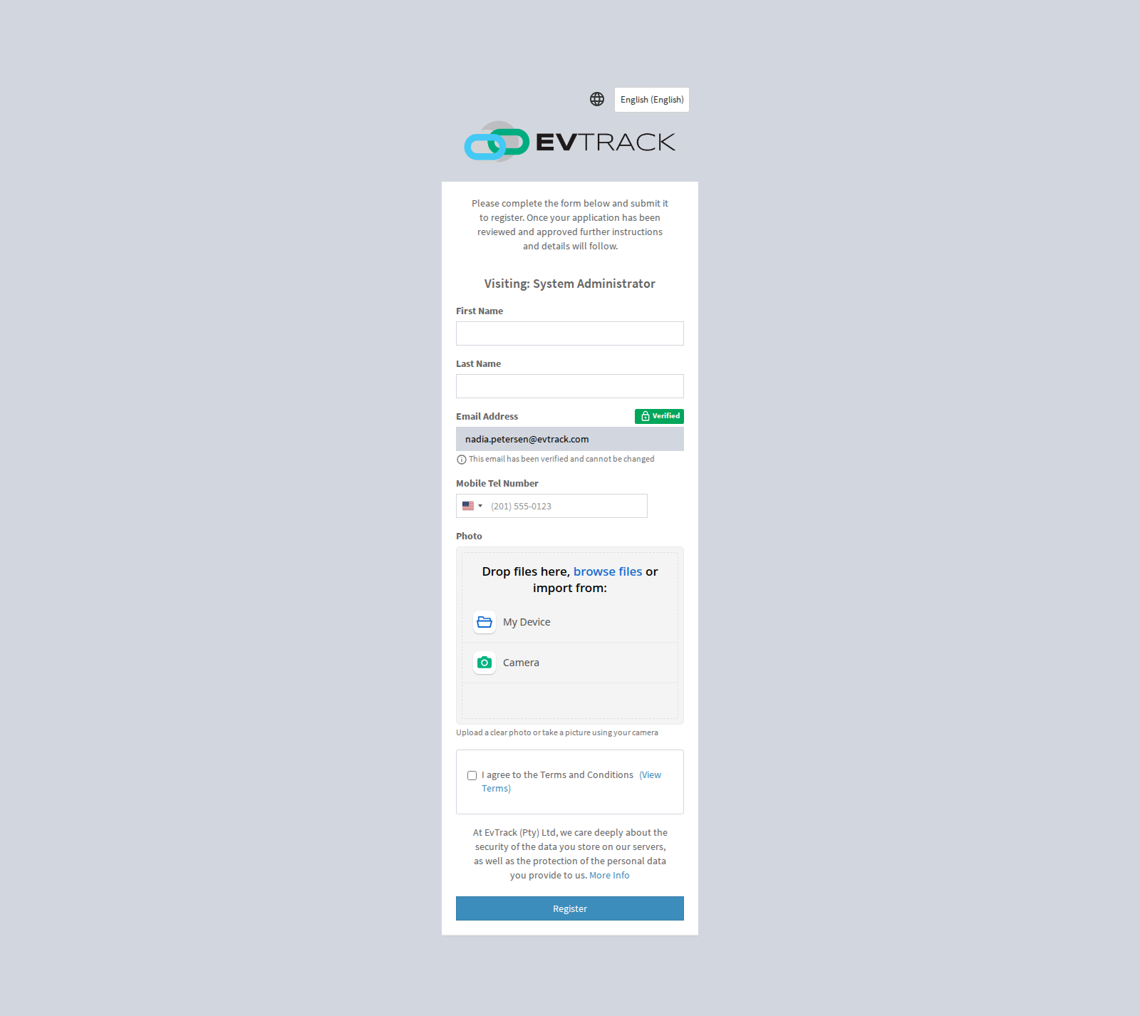 Public self-registration form