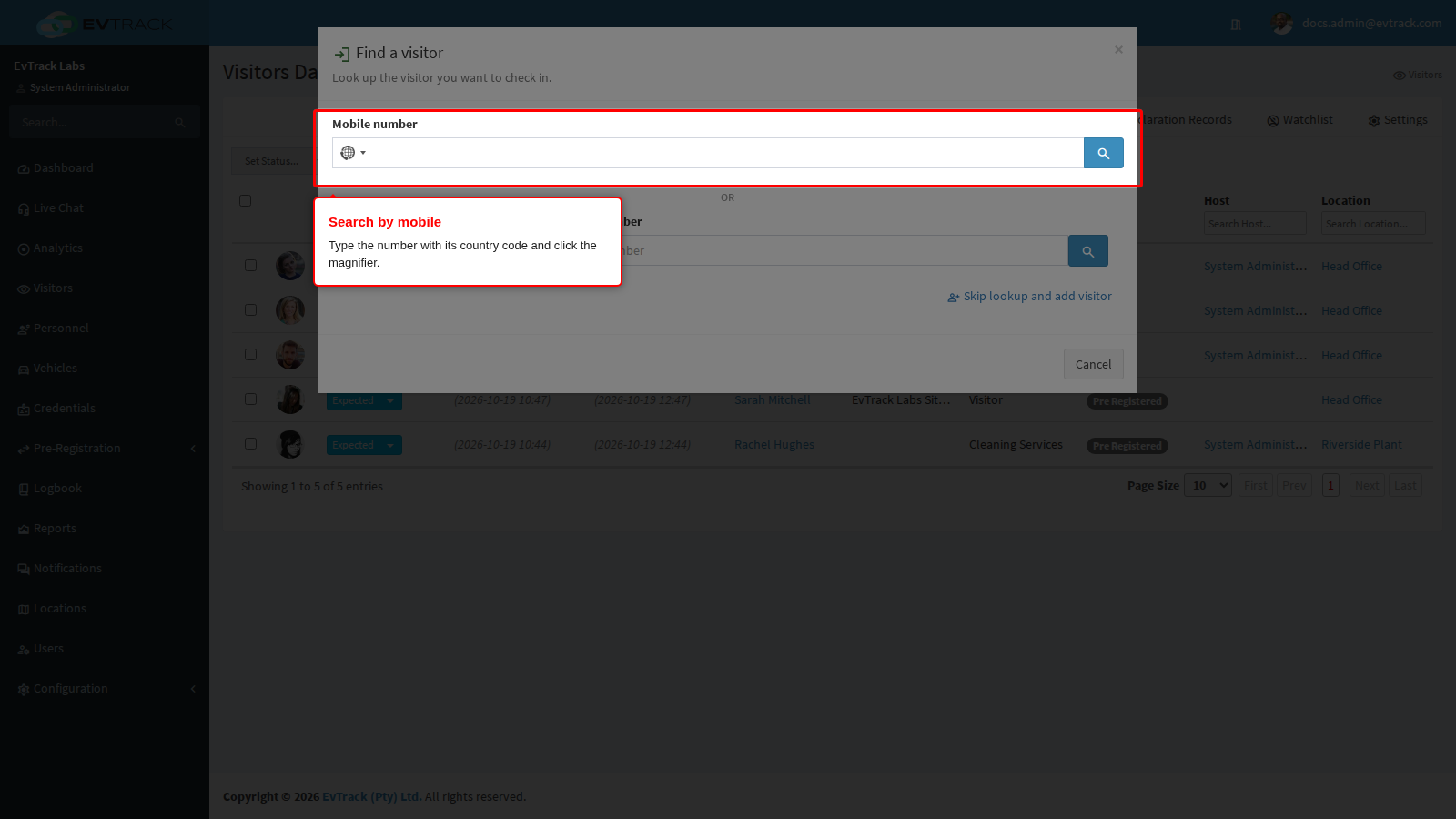 Search by mobile number