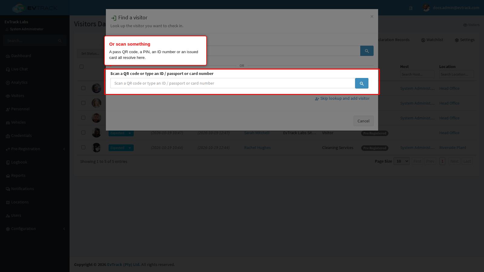 Search by pass, PIN, ID or card