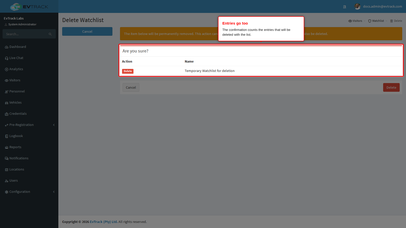 Watchlist delete confirmation